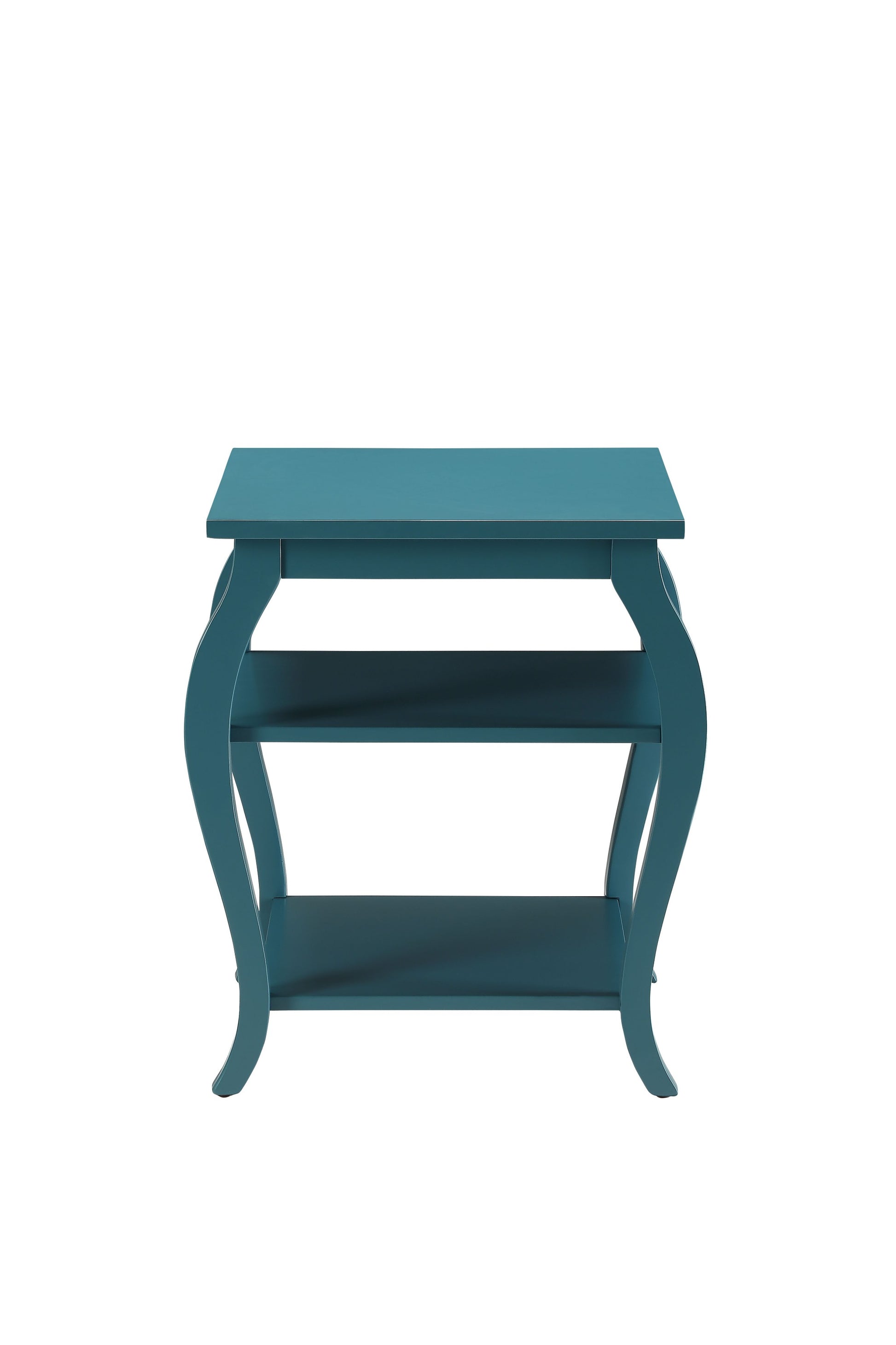 23" Teal Blue Wood Bow Leg End Table With Two Shelves-1