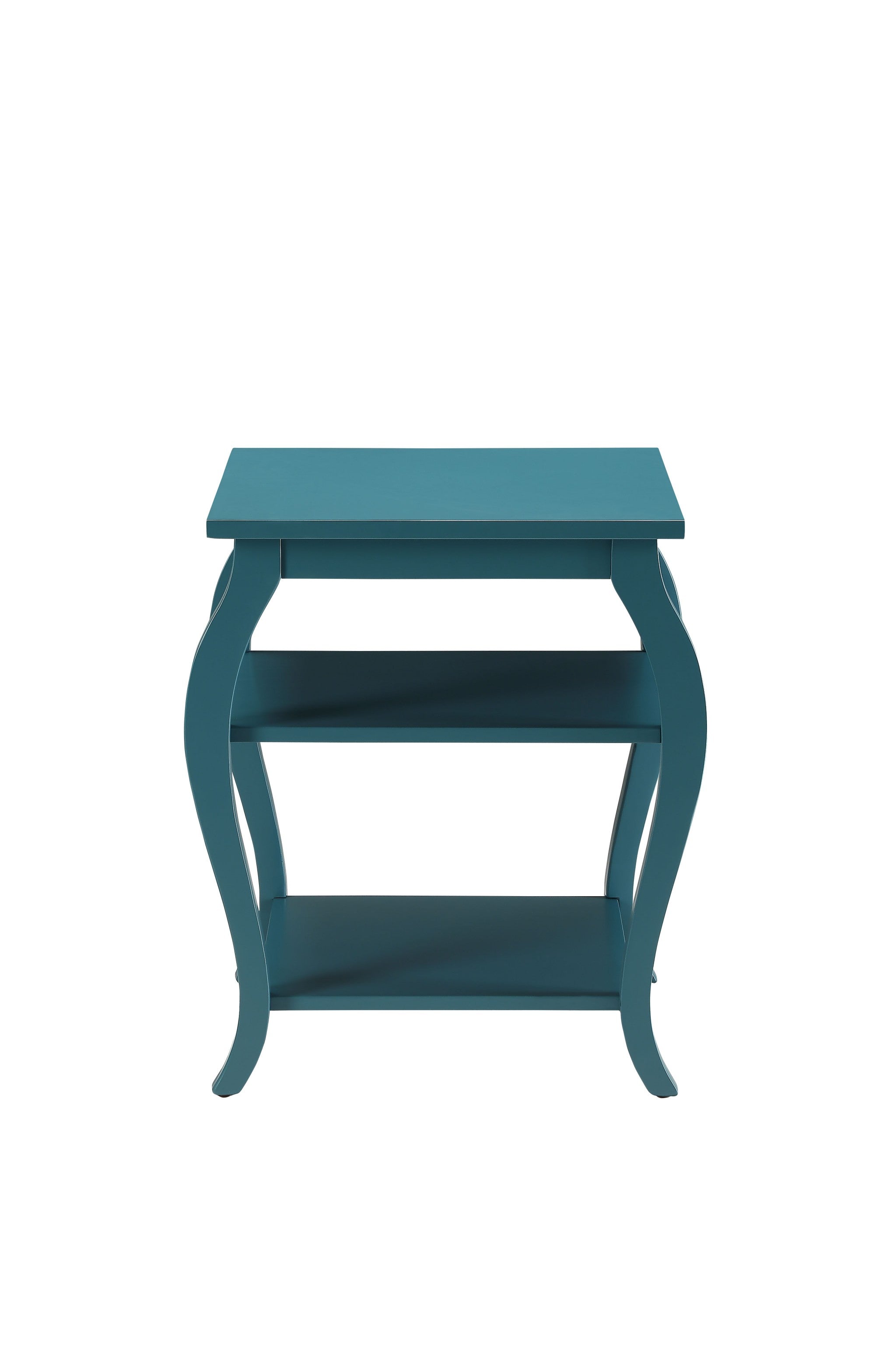 23" Teal Blue Wood Bow Leg End Table With Two Shelves-1