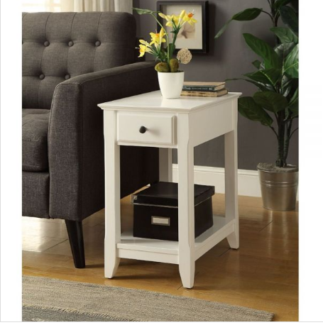 23" White Solid and Manufactured Wood End Table With Drawer And Shelf-End-Side Tables-DECOROLALA
