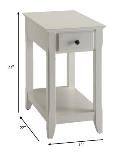 23" White Solid and Manufactured Wood End Table With Drawer And Shelf-End-Side Tables-DECOROLALA