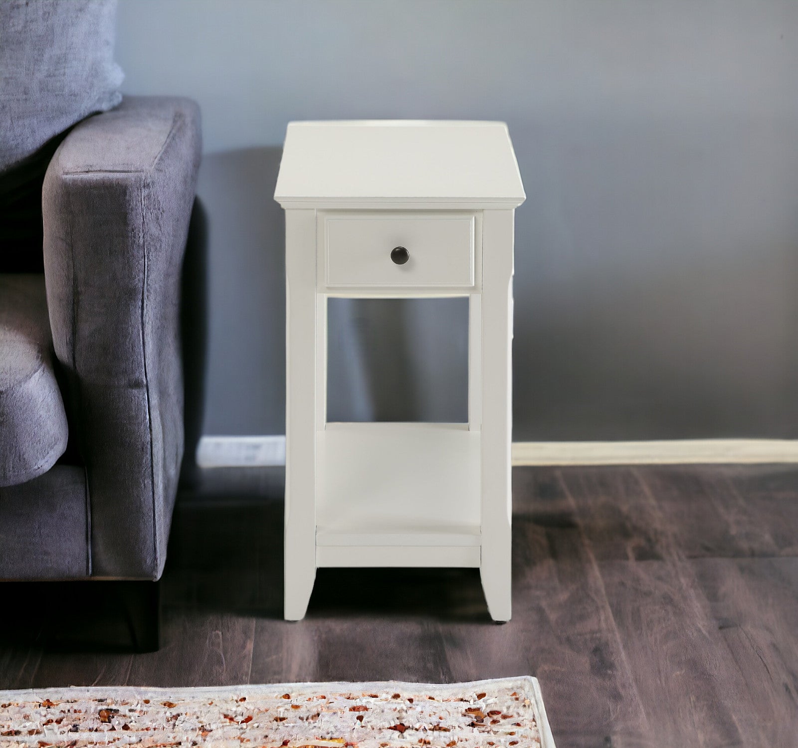23" White Solid and Manufactured Wood End Table With Drawer And Shelf-End-Side Tables-DECOROLALA