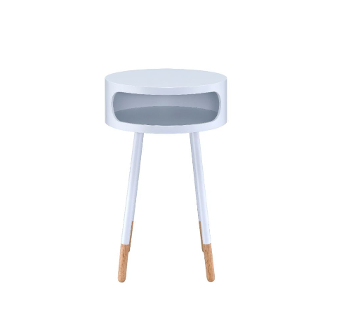 26" White and Natural Solid Wood Round End Table With Shelf-End-Side Tables-DECOROLALA
