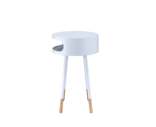 26" White and Natural Solid Wood Round End Table With Shelf-End-Side Tables-DECOROLALA