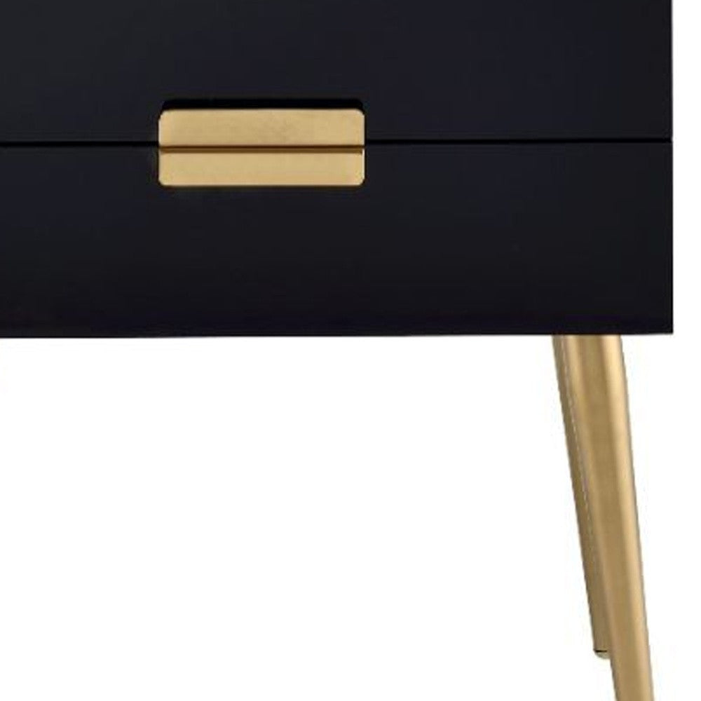 24" Black And Gold Wood And Iron End Table With Two Drawers-End-Side Tables-DECOROLALA