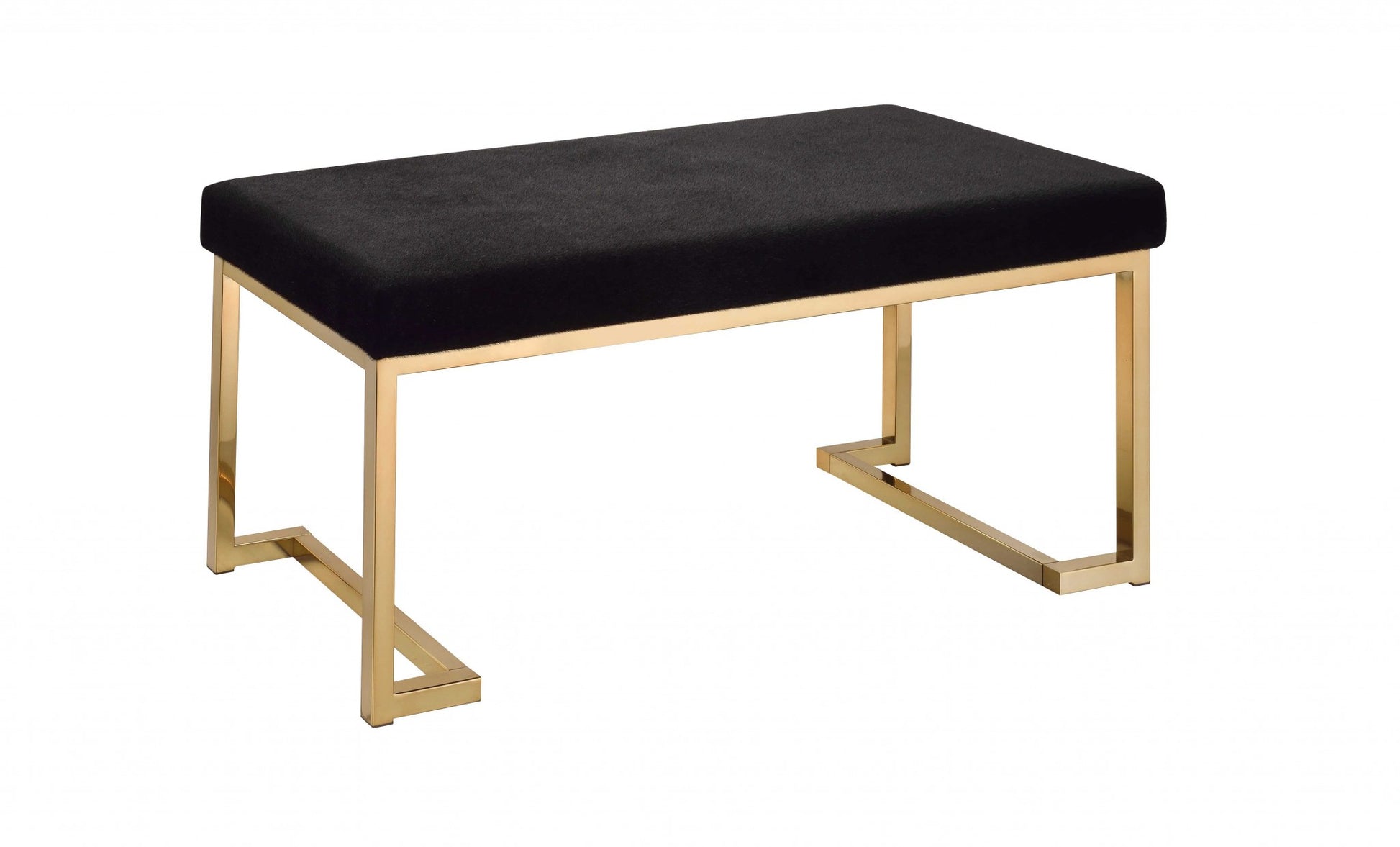 40" Black and Champagne Upholstered Faux Fur Bench-Benches-DECOROLALA