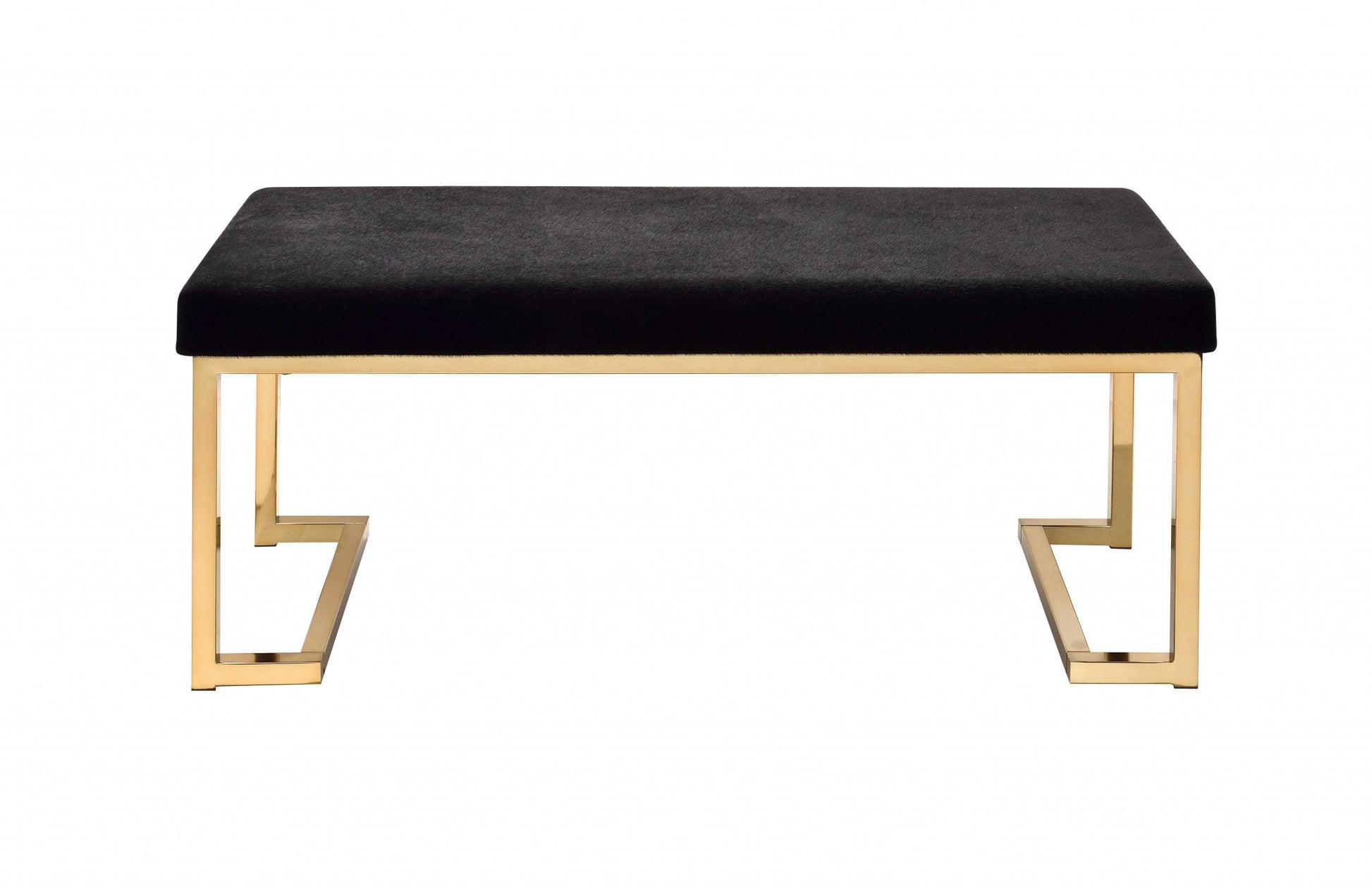 40" Black and Champagne Upholstered Faux Fur Bench-Benches-DECOROLALA