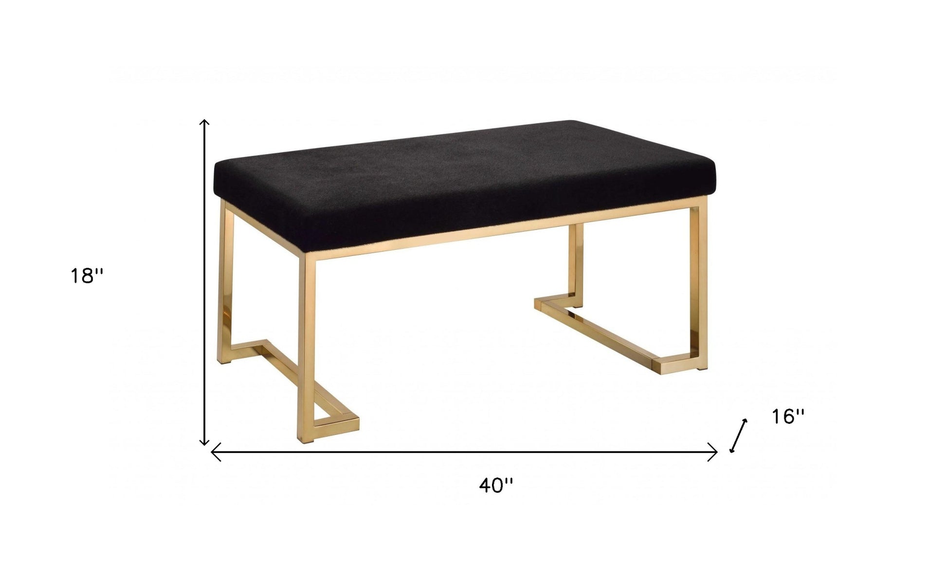 40" Black and Champagne Upholstered Faux Fur Bench-Benches-DECOROLALA