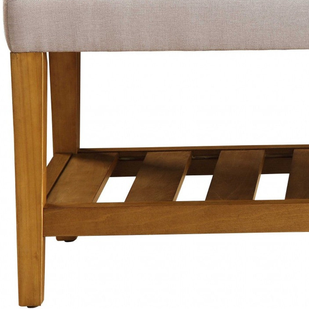 40" Light Gray and Brown Upholstered Polyester Bench with Shelves-Benches-DECOROLALA