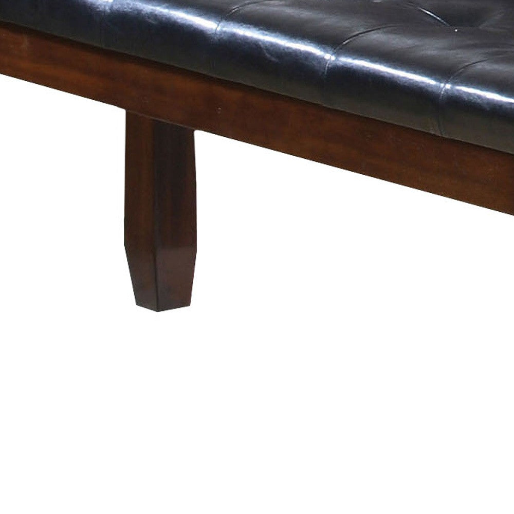 48" Black and Espresso Faux Leather and Wood Upholstered Bench-Benches-DECOROLALA