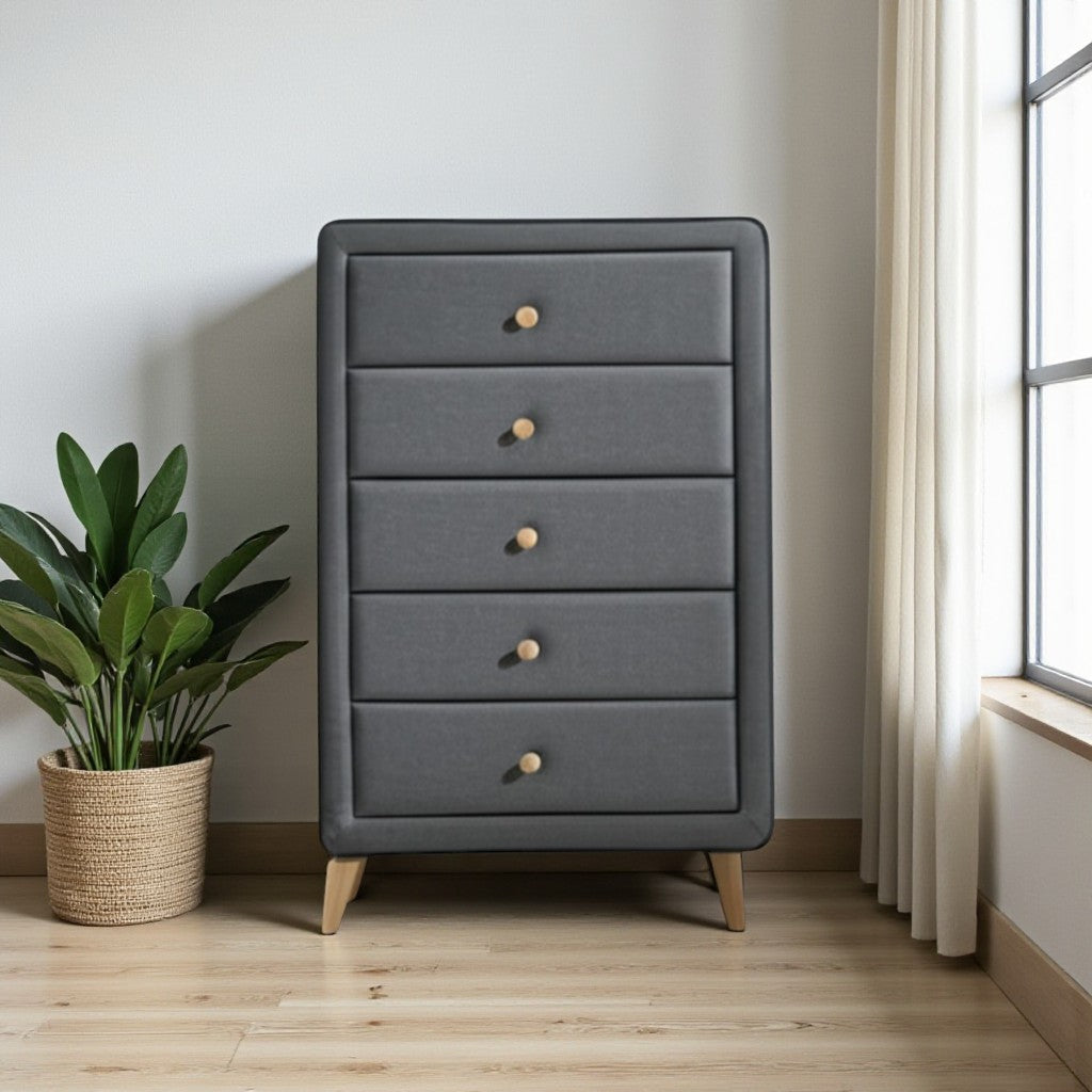 32" Light Gray Wood Five Drawer Dresser-Dressers-DECOROLALA