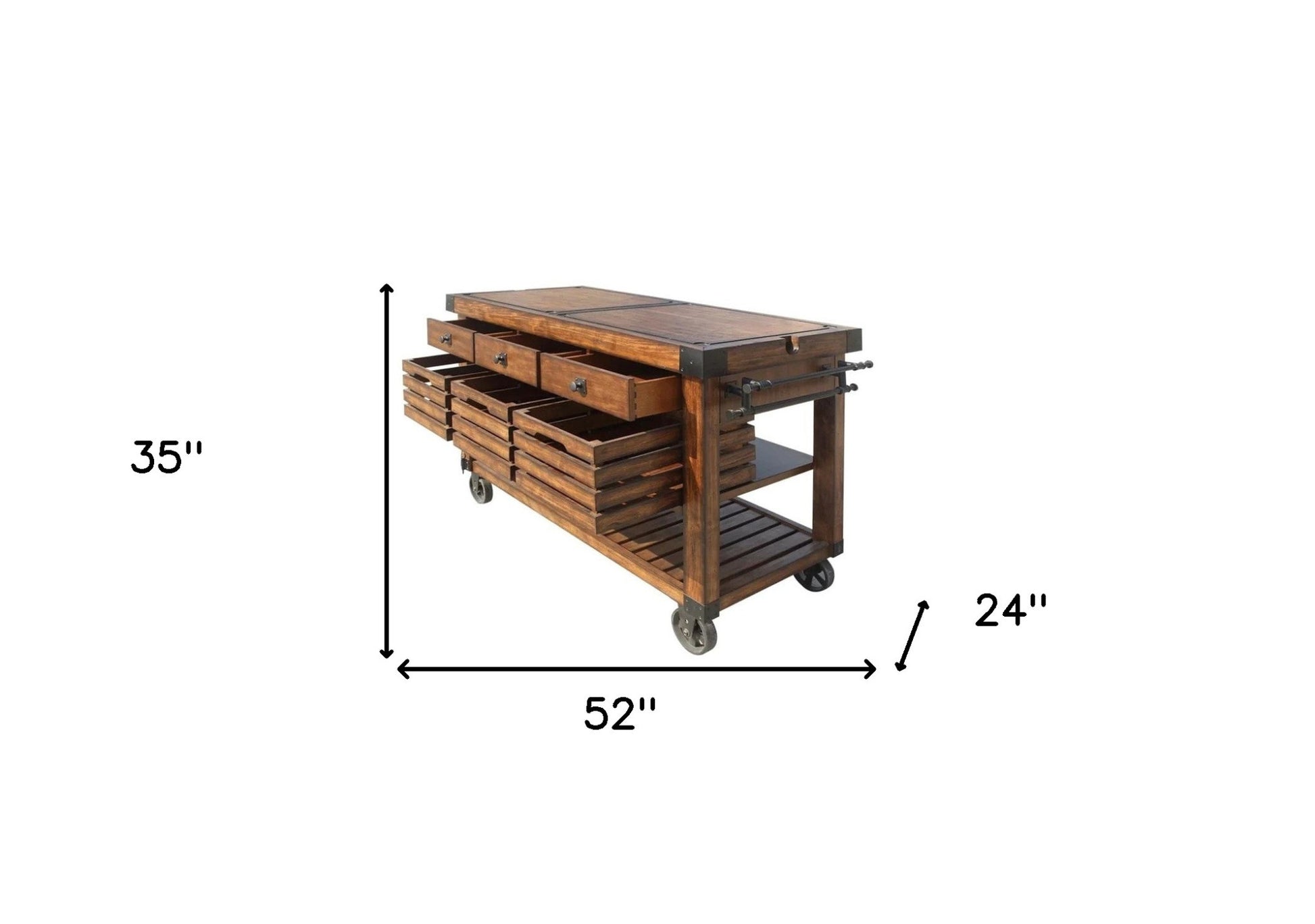 Brown 52" Rolling Kitchen Cart With Storage-Kitchen Carts-Islands-DECOROLALA