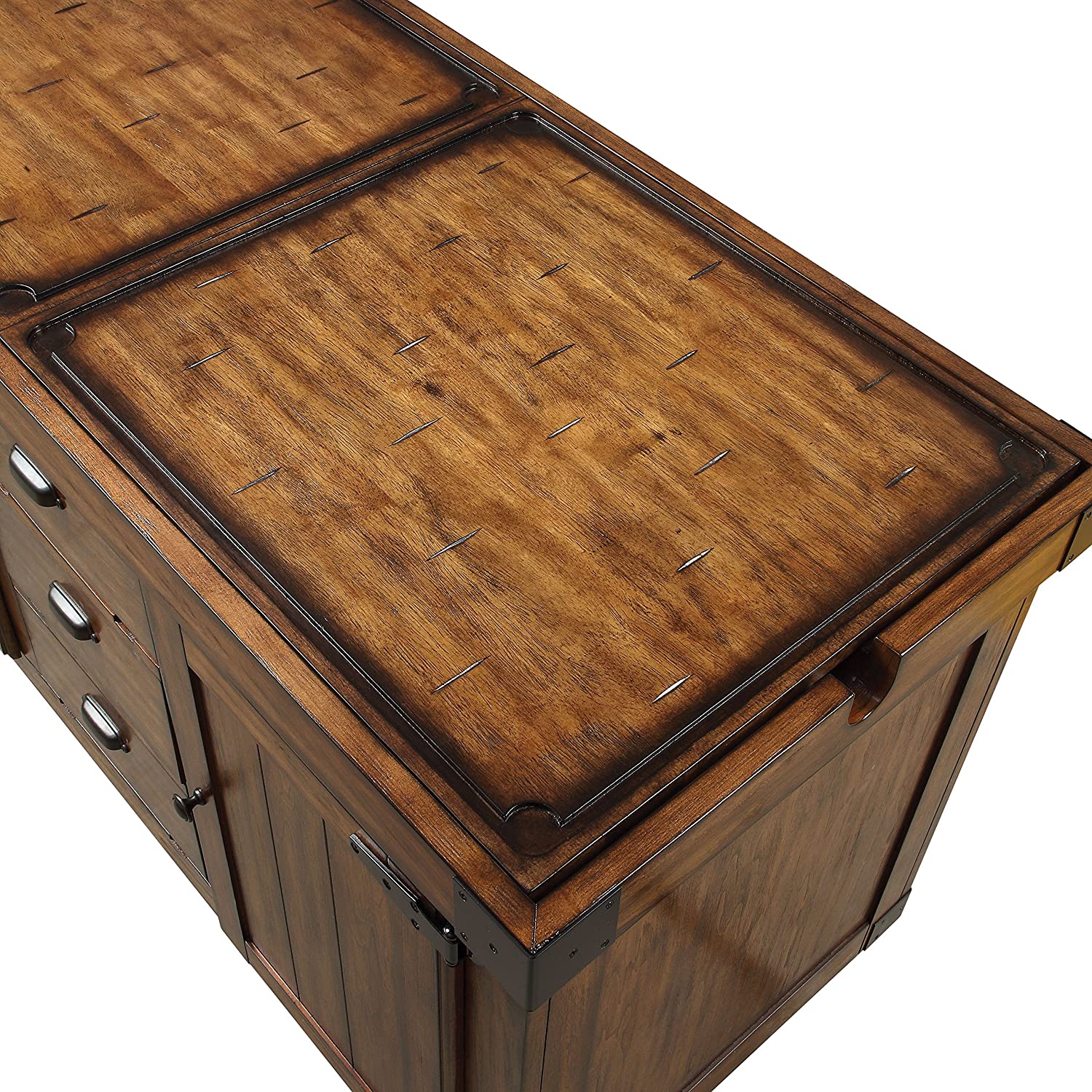 Rustic Farmhouse Warm Tobacco Rolling Kitchen Cart-1