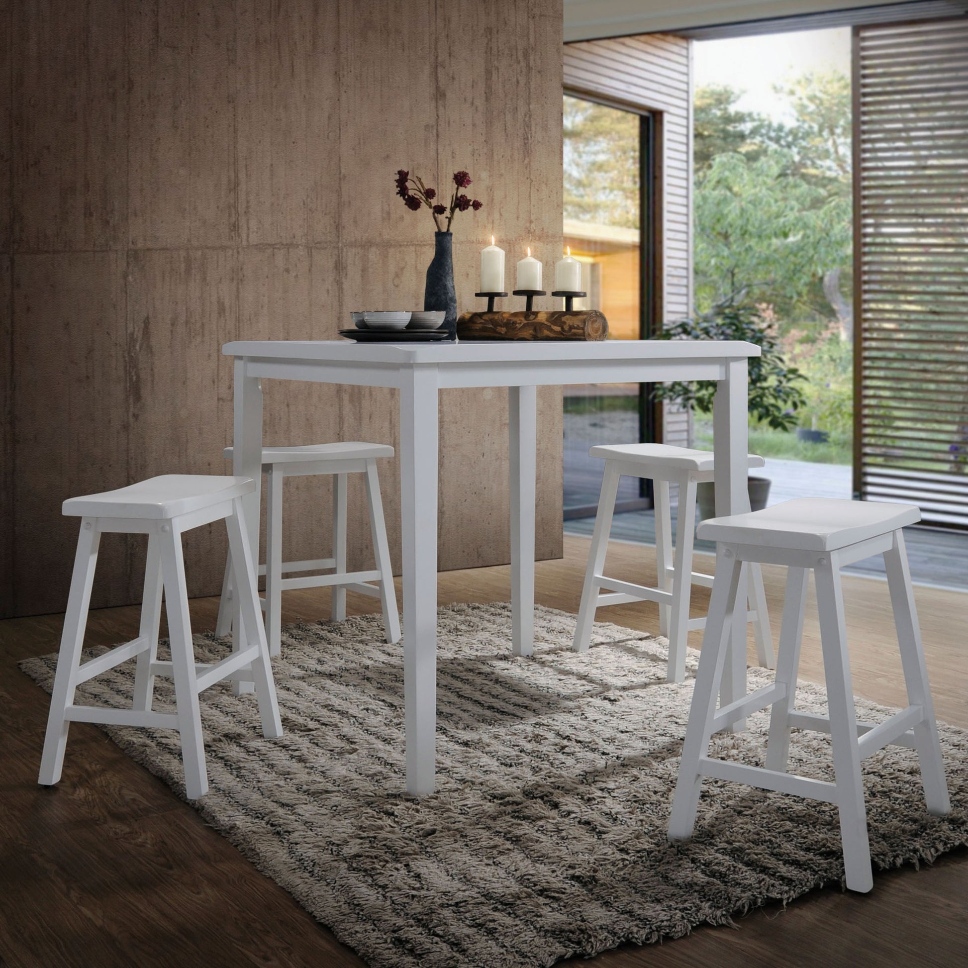 36" X 36" X 36" 5Pc White Rubber Wood Counter Height Set-Dining Sets-DECOROLALA
