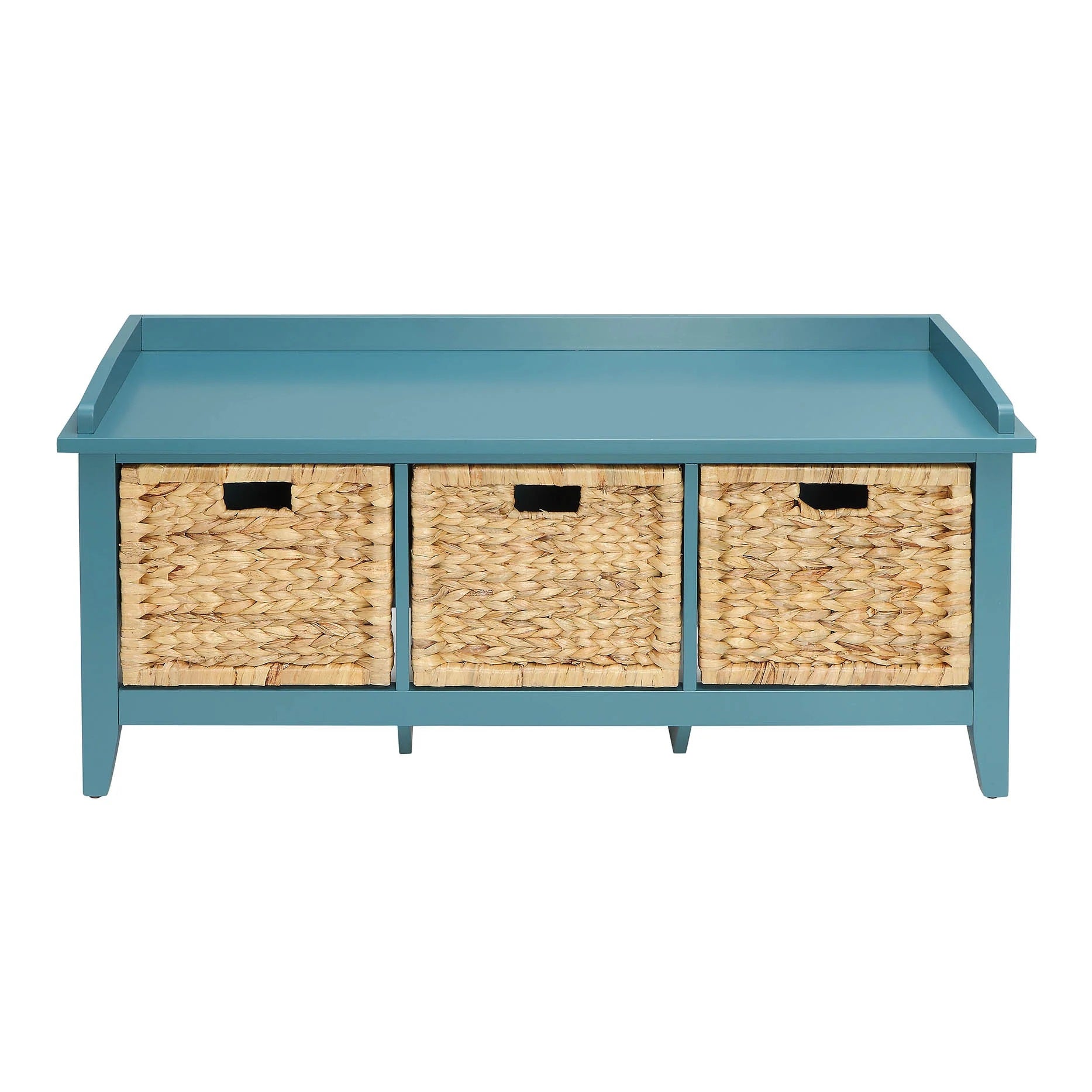 43" Teal Blue Solid Wood Storage Bench with Drawers-Benches-DECOROLALA