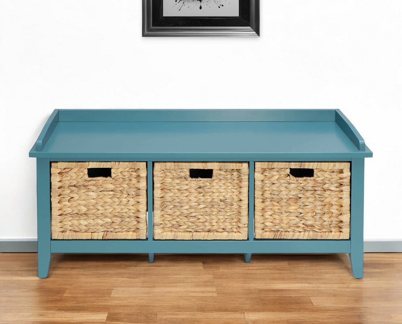 43" Teal Blue Solid Wood Storage Bench with Drawers-Benches-DECOROLALA