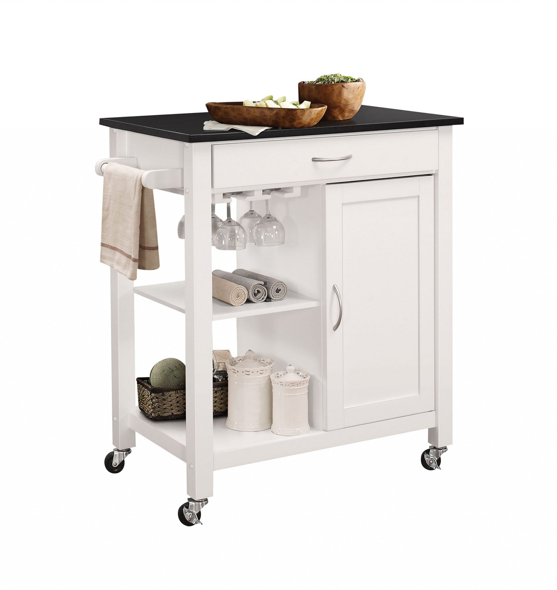 32" X 19" X 34" Black And White Rubber Wood Kitchen Cart-0