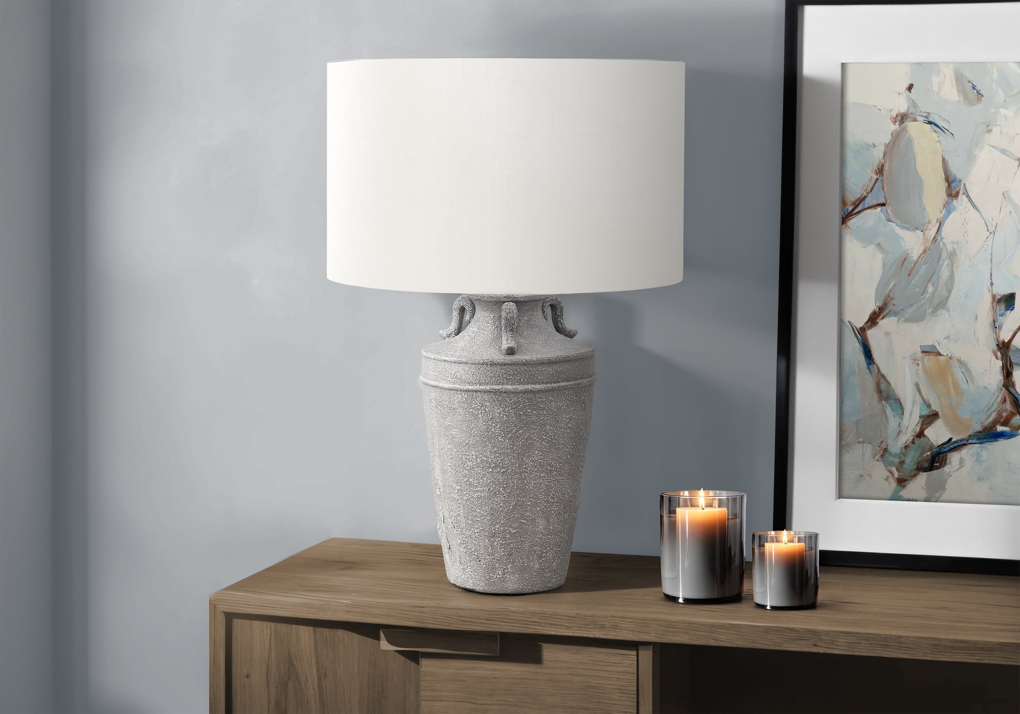 28"H Beige Ceramic Table Lamp with 3-Way Switch-Lighting-DECOROLALA