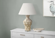 28"H Beige Resin Table Lamp with Ivory Shade-Lighting-DECOROLALA
