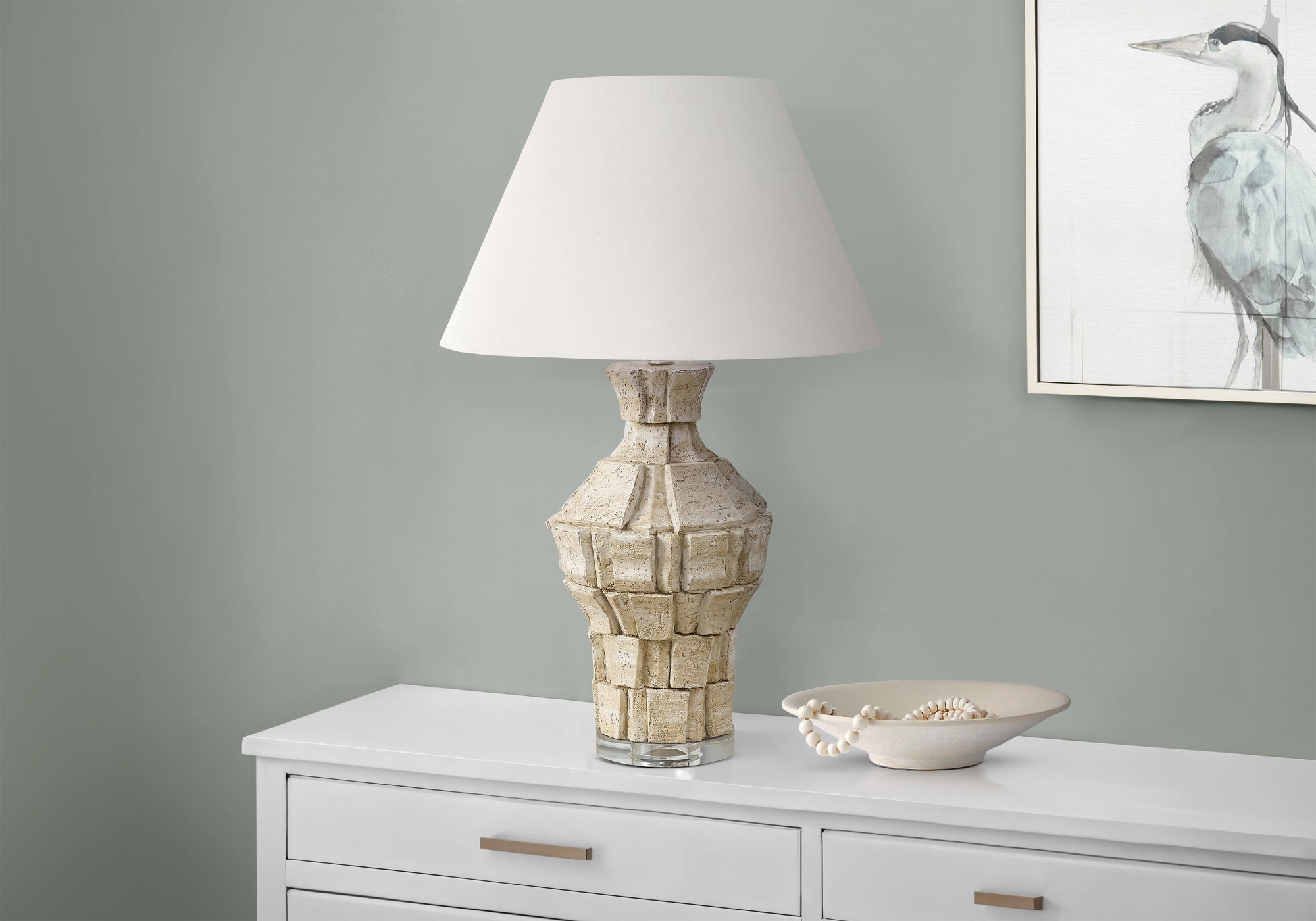 28"H Beige Resin Table Lamp with Ivory Shade-Lighting-DECOROLALA