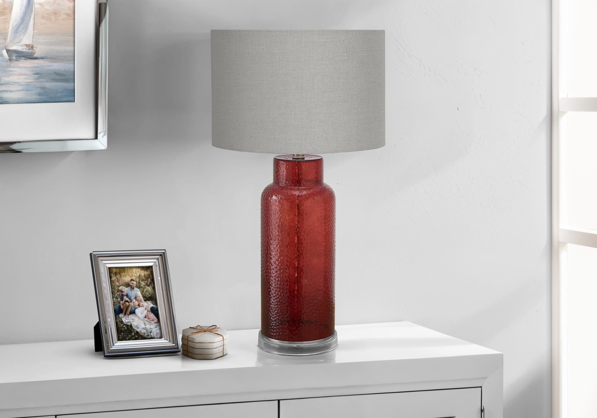 28"H Green Glass Table Lamp with Grey Shade-Lighting-DECOROLALA