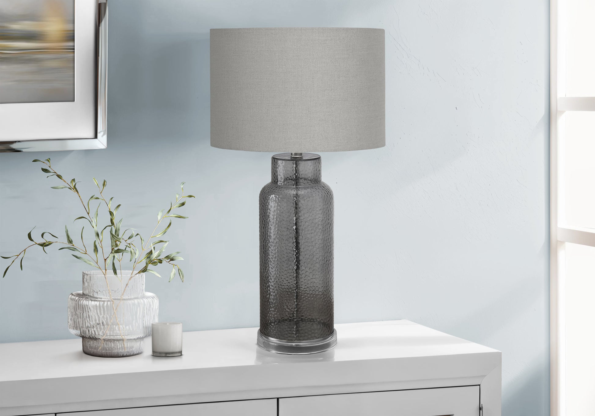 28"H Green Glass Table Lamp with Grey Shade-Lighting-DECOROLALA