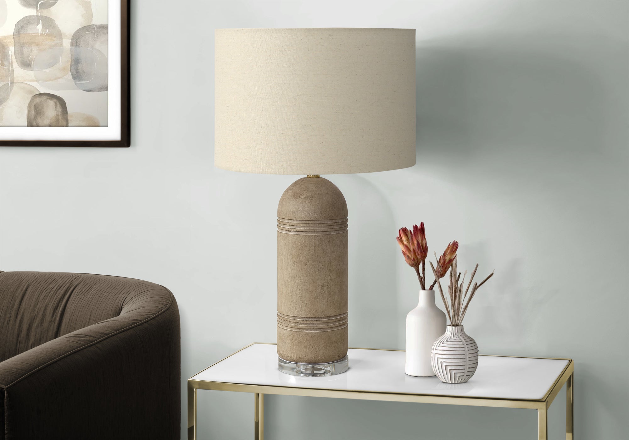 28"H Grey Resin Table Lamp with Black Shade-Lighting-DECOROLALA