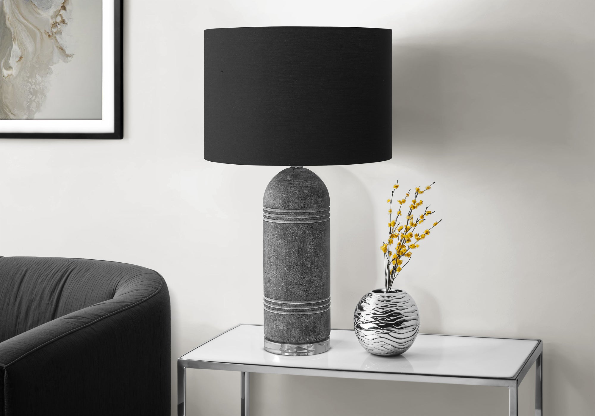 28"H Grey Resin Table Lamp with Black Shade-Lighting-DECOROLALA