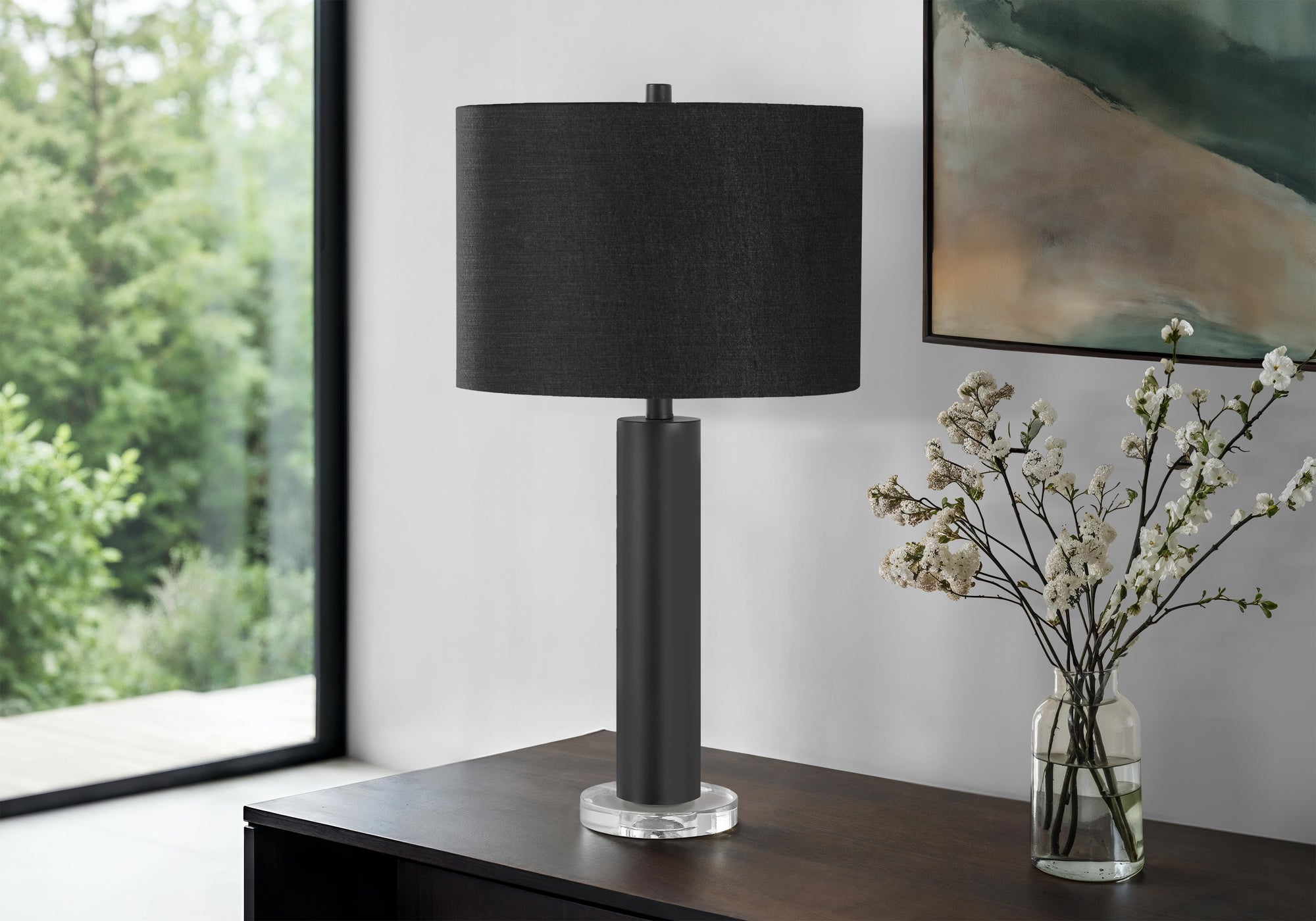 28"H Nickel Table Lamp with Ivory Drum Shade-Lighting-DECOROLALA