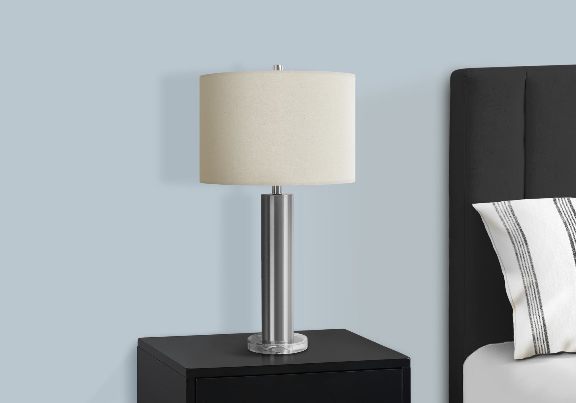28"H Nickel Table Lamp with Ivory Drum Shade-Lighting-DECOROLALA