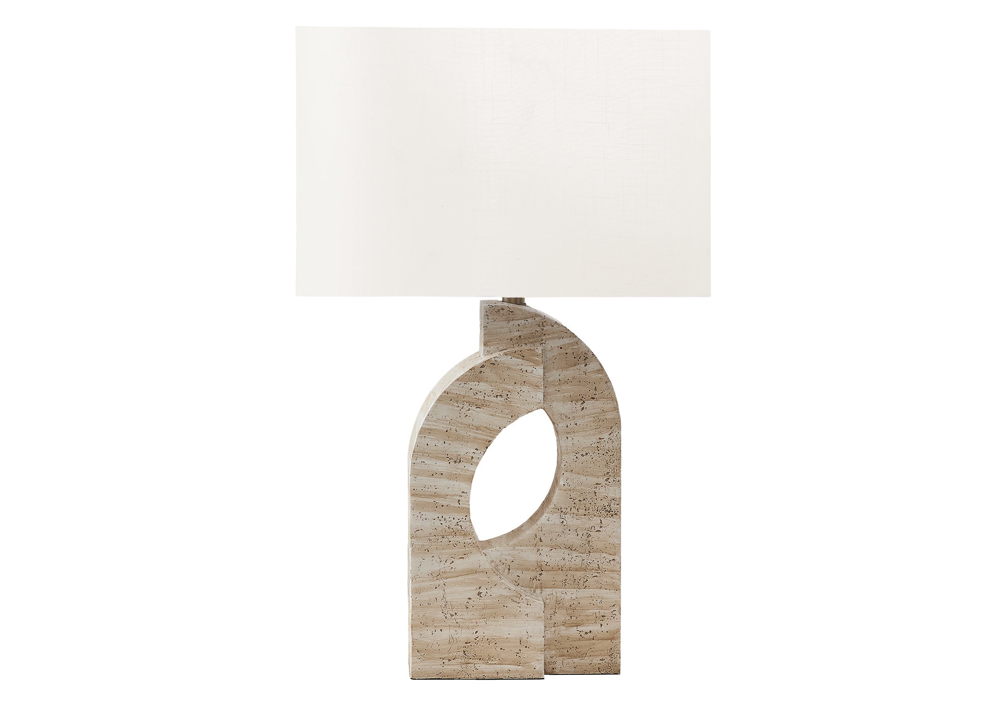 28"H Table Lamp Beige Resin Travertine with Ivory Shade-Lighting-DECOROLALA