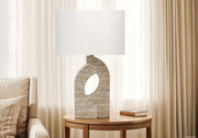 28"H Table Lamp Beige Resin Travertine with Ivory Shade-Lighting-DECOROLALA