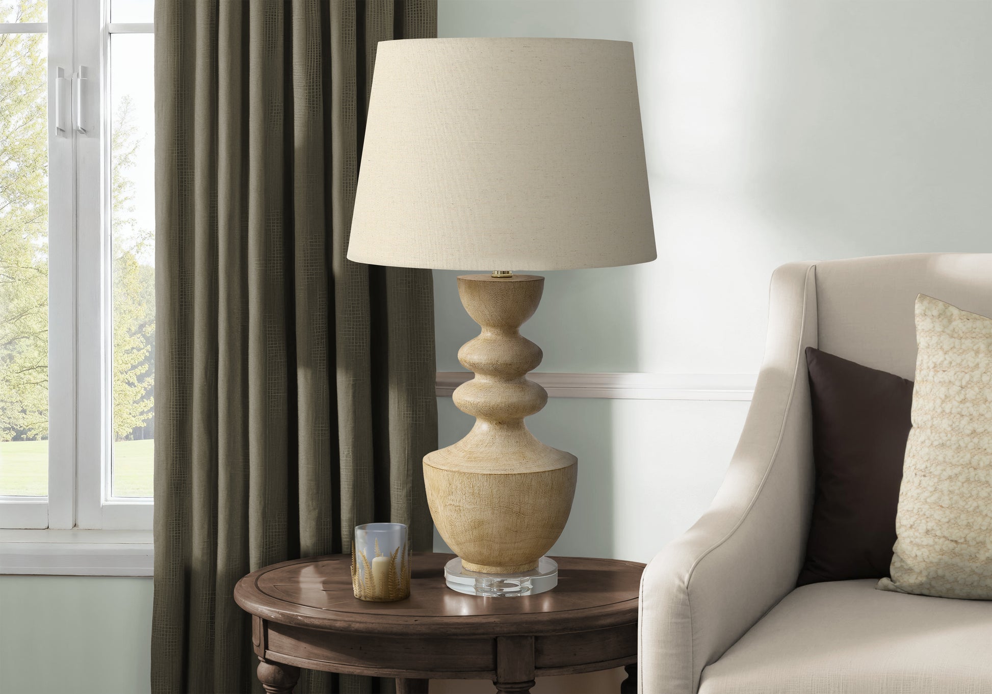 28"H Table Lamp Brown Resin Beige Shade 3-Way-Lighting-DECOROLALA
