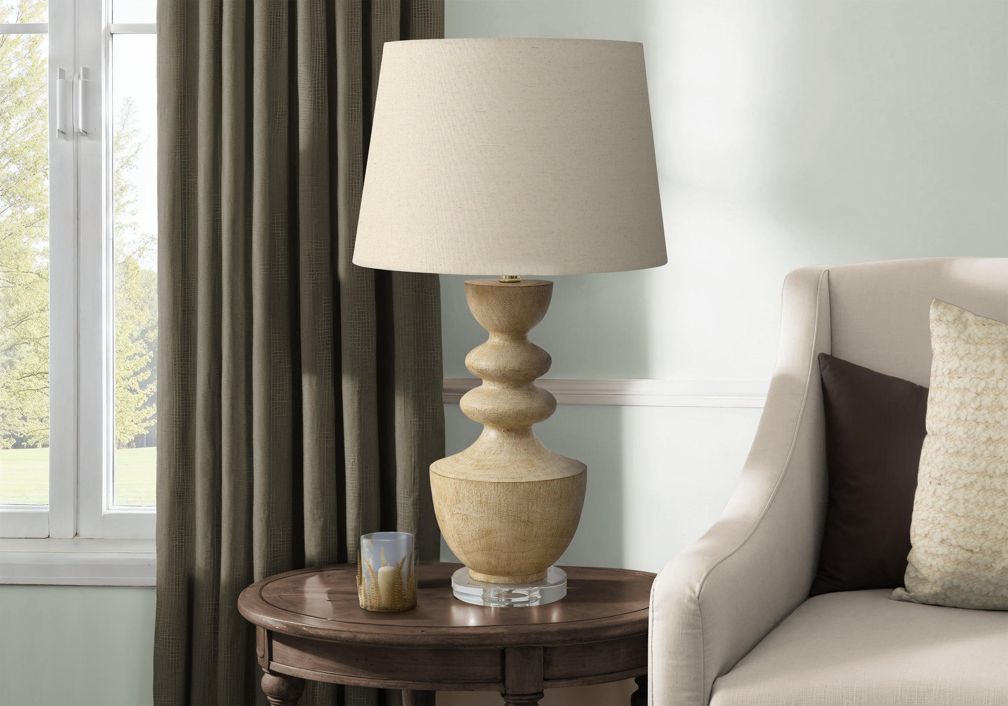 28"H Table Lamp Brown Resin Beige Shade 3-Way-Lighting-DECOROLALA