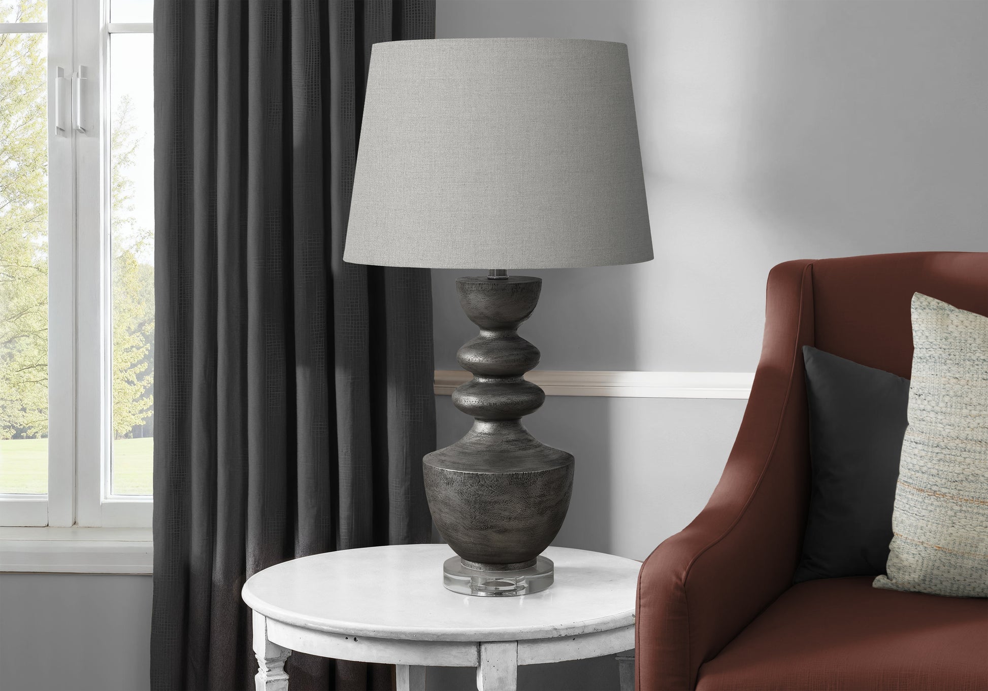 28"H Table Lamp Brown Resin Beige Shade 3-Way-Lighting-DECOROLALA