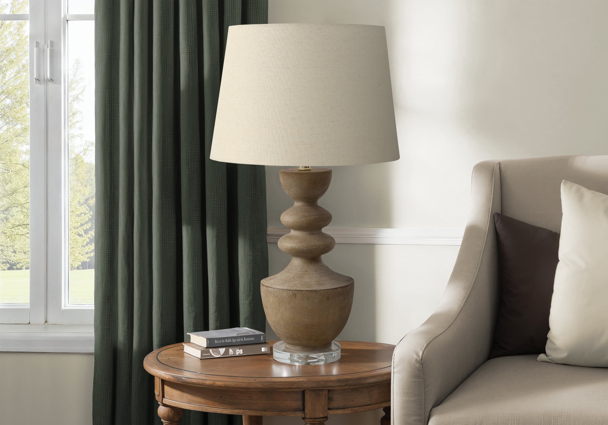 28"H Table Lamp Brown Resin Beige Shade 3-Way-Lighting-DECOROLALA