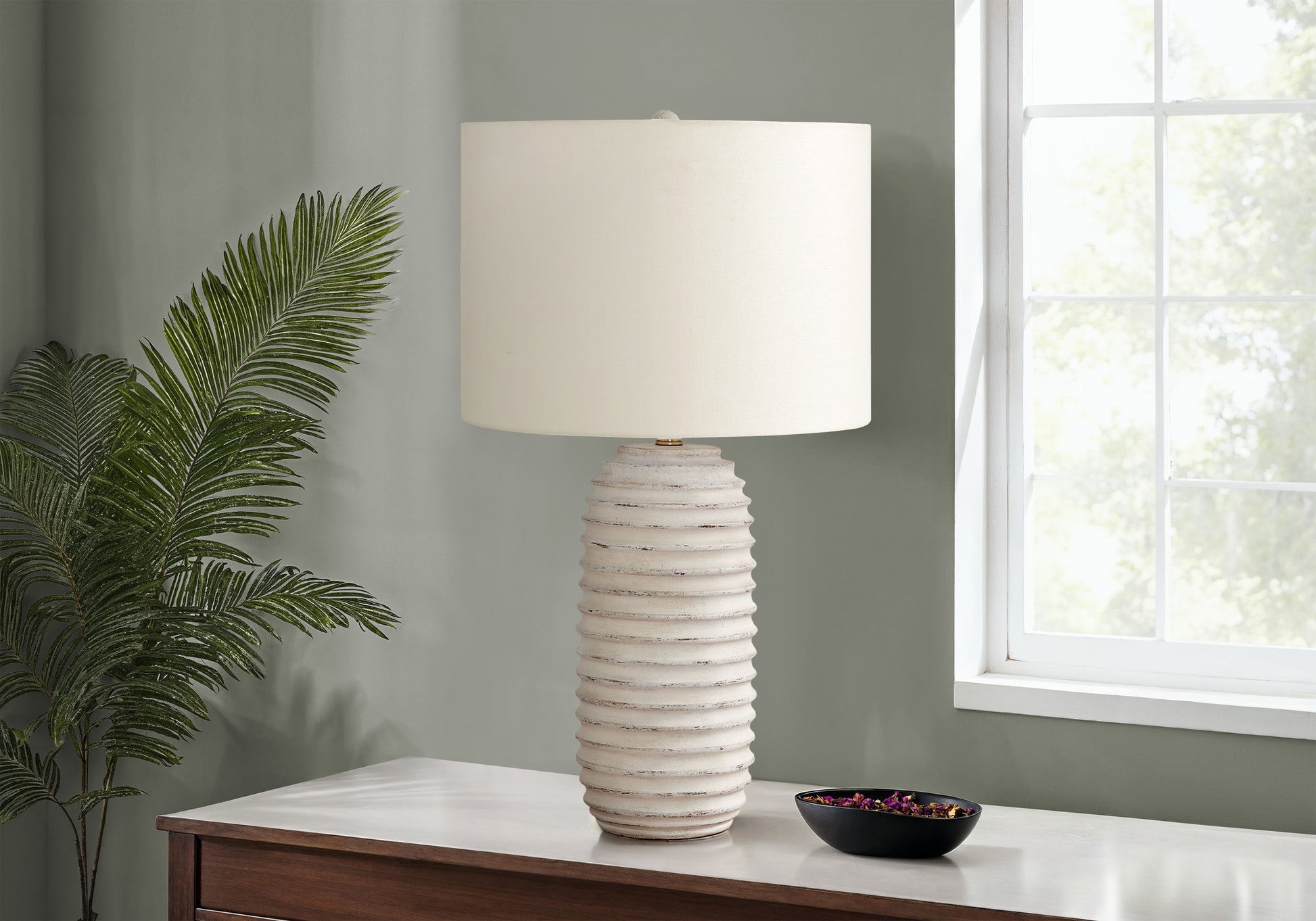 28"H Table Lamp, Cream Resin Base, Ivory Shade-Lighting-DECOROLALA