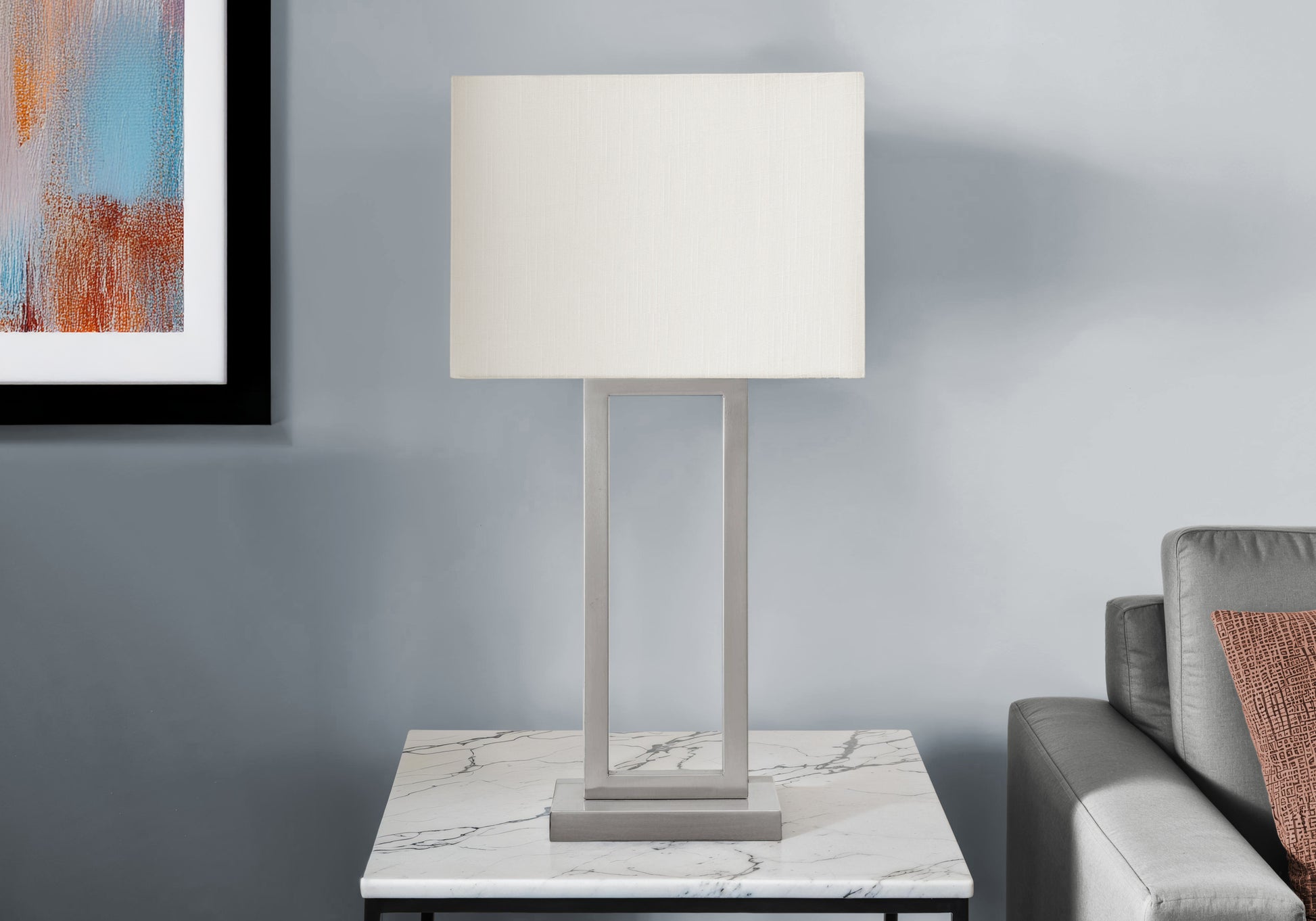 28"H Table Lamp with USB Port - Black Metal/Ivory Shade-Lighting-DECOROLALA