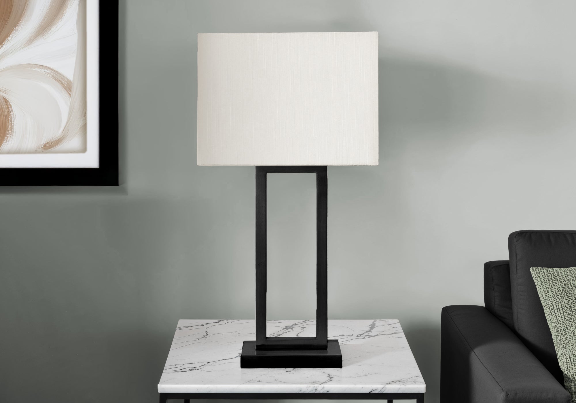 28"H Table Lamp with USB Port - Black Metal/Ivory Shade-Lighting-DECOROLALA