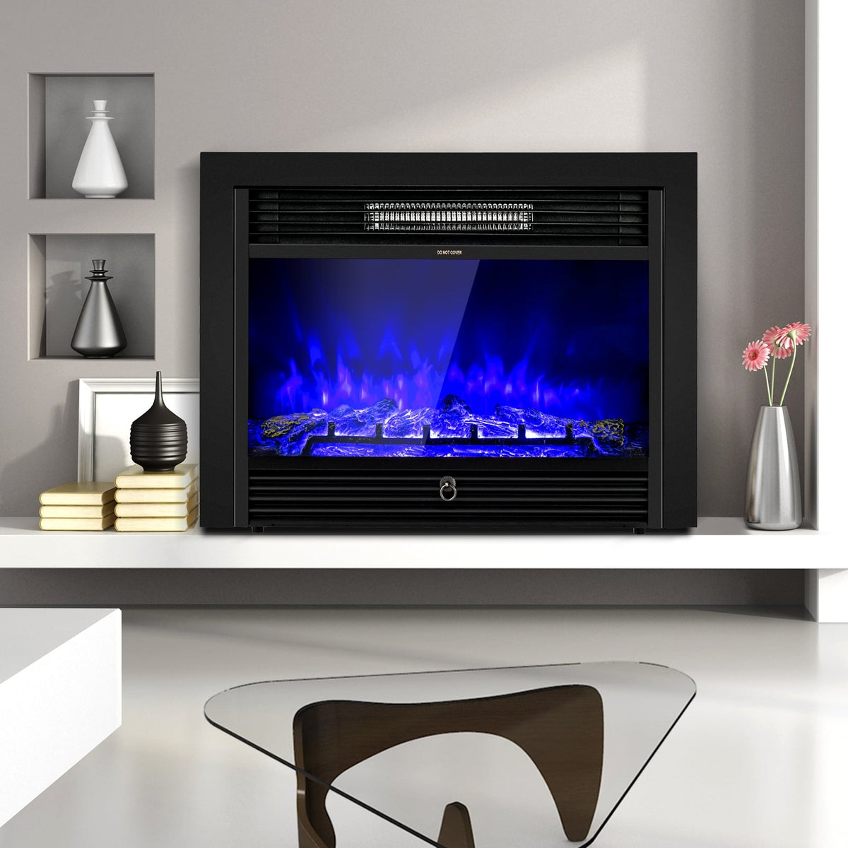 28.5 Inch Electric Fireplace Recessed with 3 Flame Colors-Fireplaces-DECOROLALA