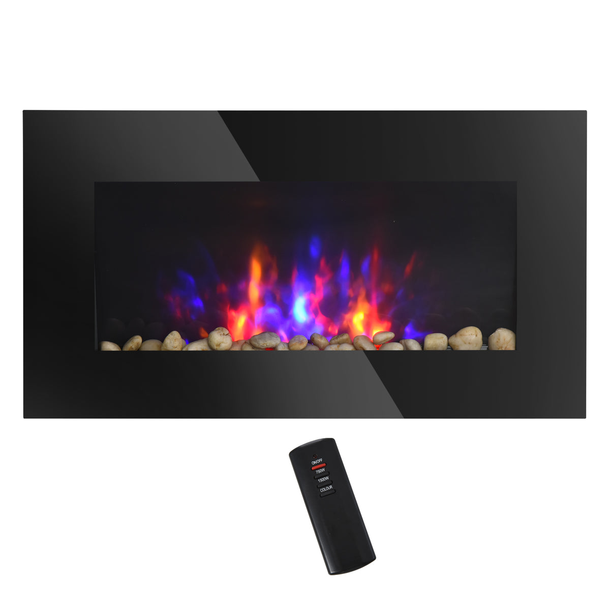 28.5" Wall Mounted Electric Fireplace - 7 LED Colors Black-Electric Fireplaces-DECOROLALA