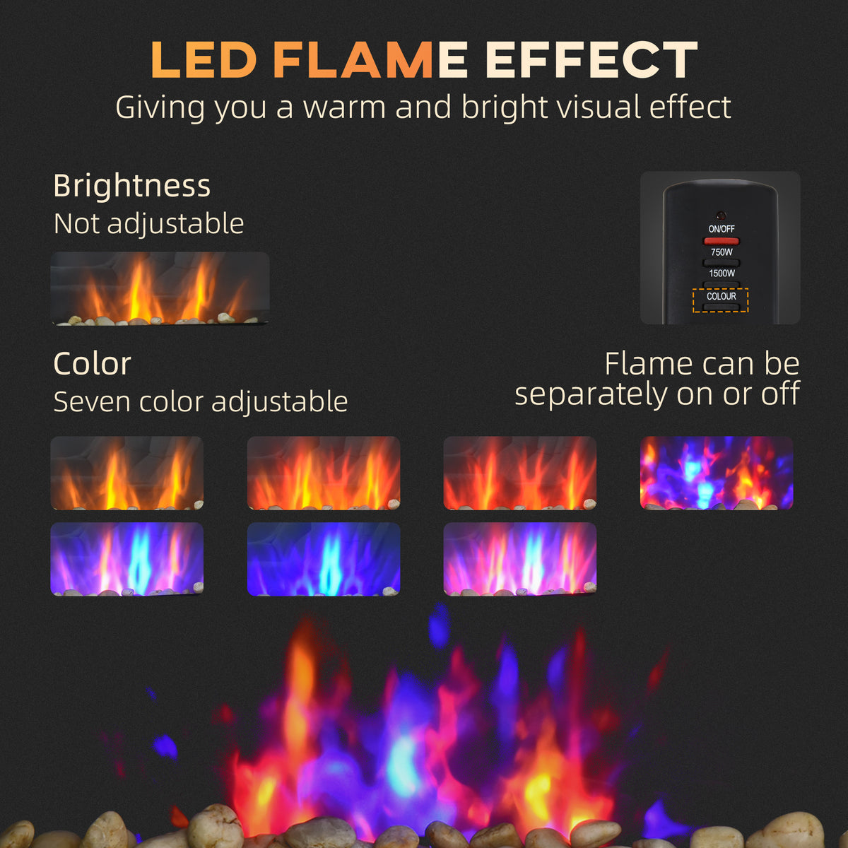 28.5" Wall Mounted Electric Fireplace - 7 LED Colors Black-Electric Fireplaces-DECOROLALA