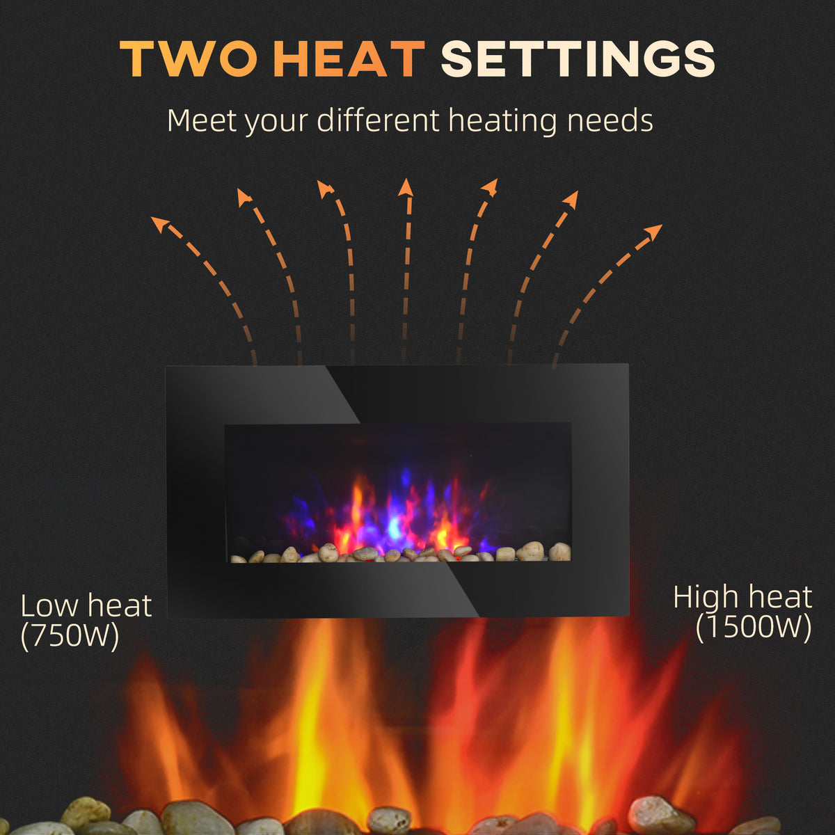 28.5" Wall Mounted Electric Fireplace - 7 LED Colors Black-Electric Fireplaces-DECOROLALA