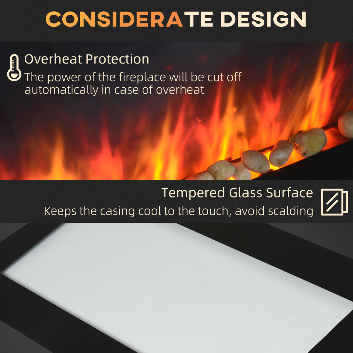 28.5" Wall Mounted Electric Fireplace - 7 LED Colors Black-Electric Fireplaces-DECOROLALA