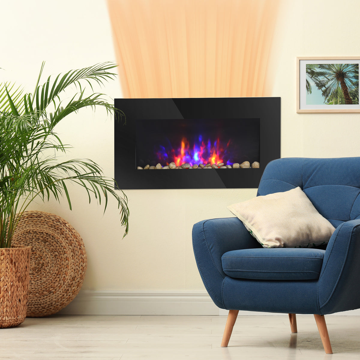 28.5" Wall Mounted Electric Fireplace - 7 LED Colors Black-Electric Fireplaces-DECOROLALA