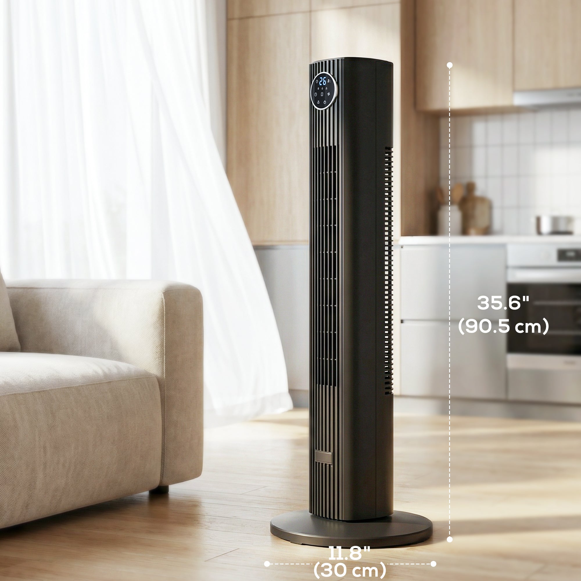 28dB Tower Fan with 12 Speeds and 4 Modes, Standing Floor Fan with 80¬∞ Oscillating, 12H Timer, Black-Fans-DECOROLALA