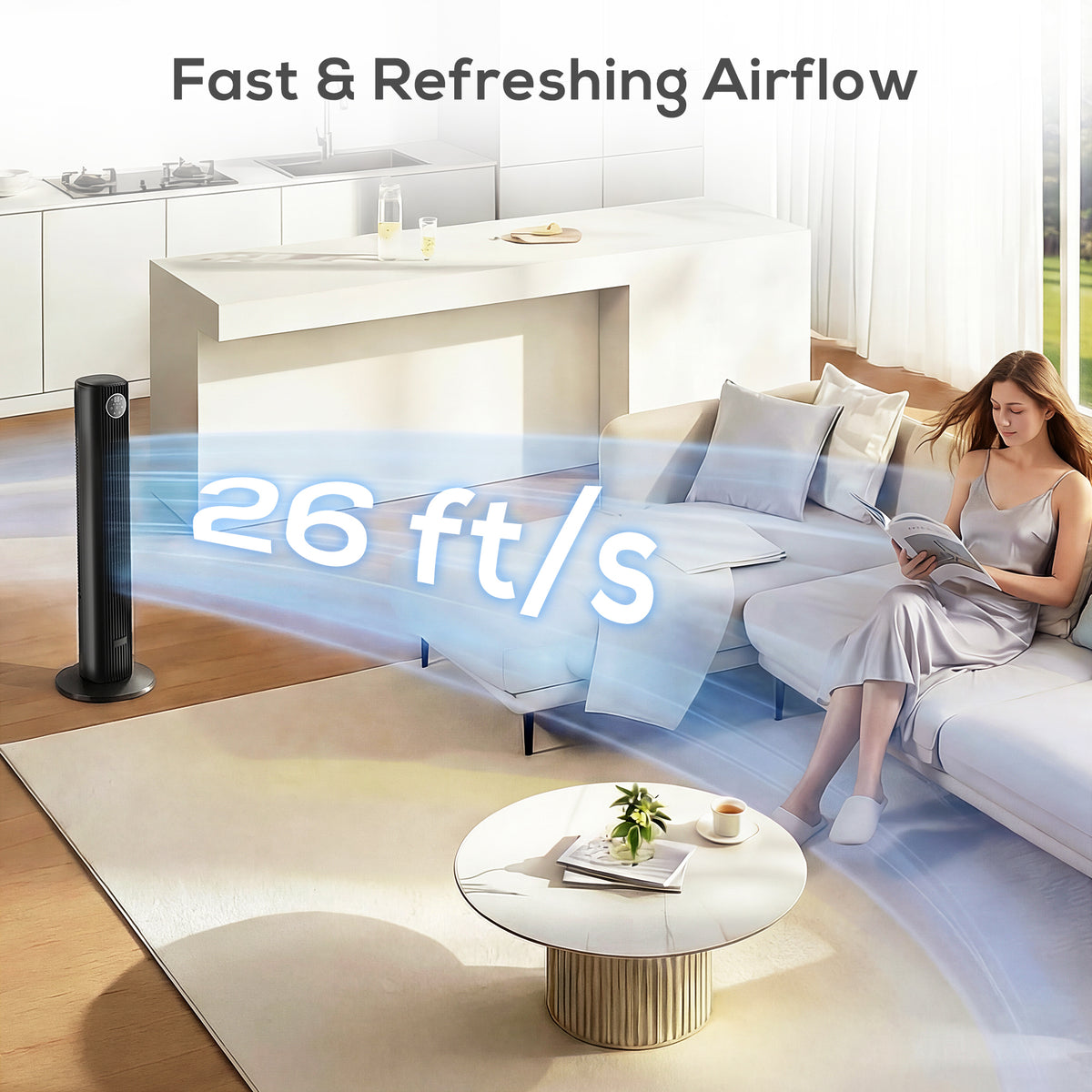 28dB Tower Fan with 12 Speeds and 4 Modes, Standing Floor Fan with 80¬∞ Oscillating, 12H Timer, Black-Fans-DECOROLALA
