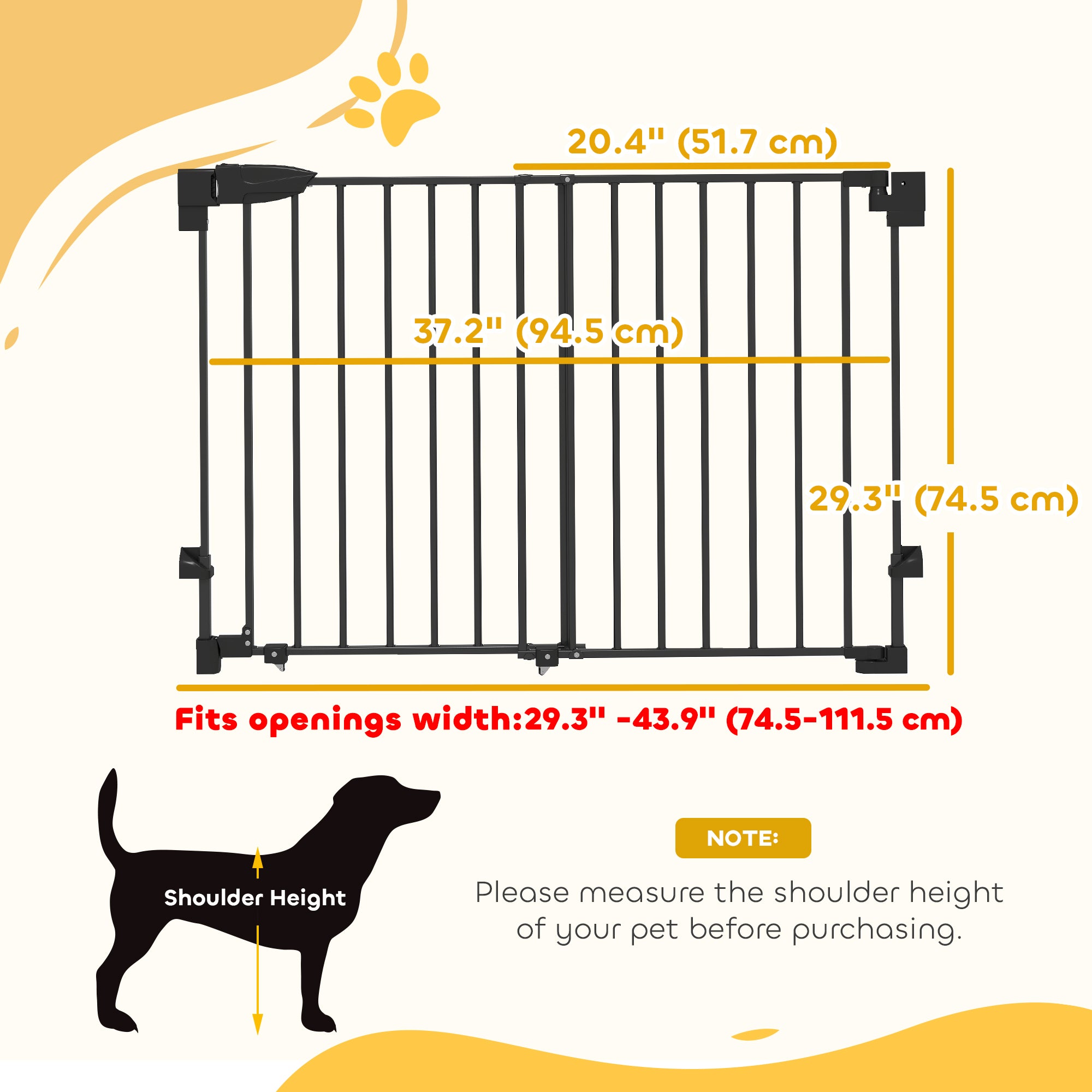 29"-44" Wide Dog Gate, 29" H, Pet Gate with Auto-Close, Single Hand Operation, Wall-Mounted, No-Threshold Design-Dogs-DECOROLALA