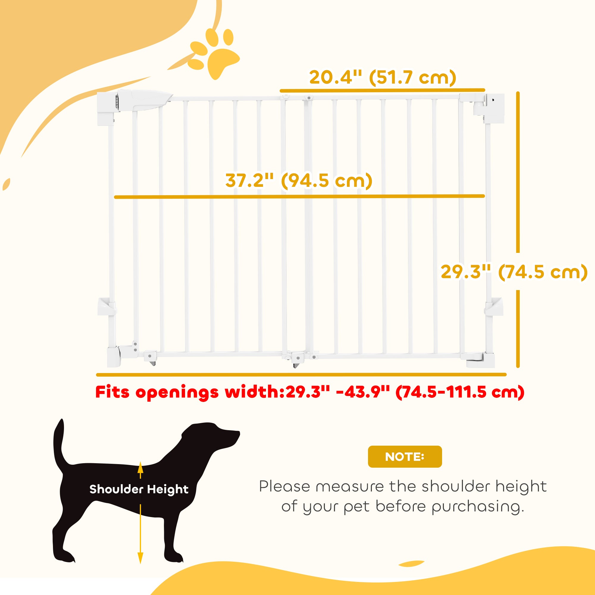 29"-44" Wide Dog Gate, 29" H, Pet Gate with Auto-Close, Single Hand Operation, Wall-Mounted, No-Threshold Design-Dogs-DECOROLALA