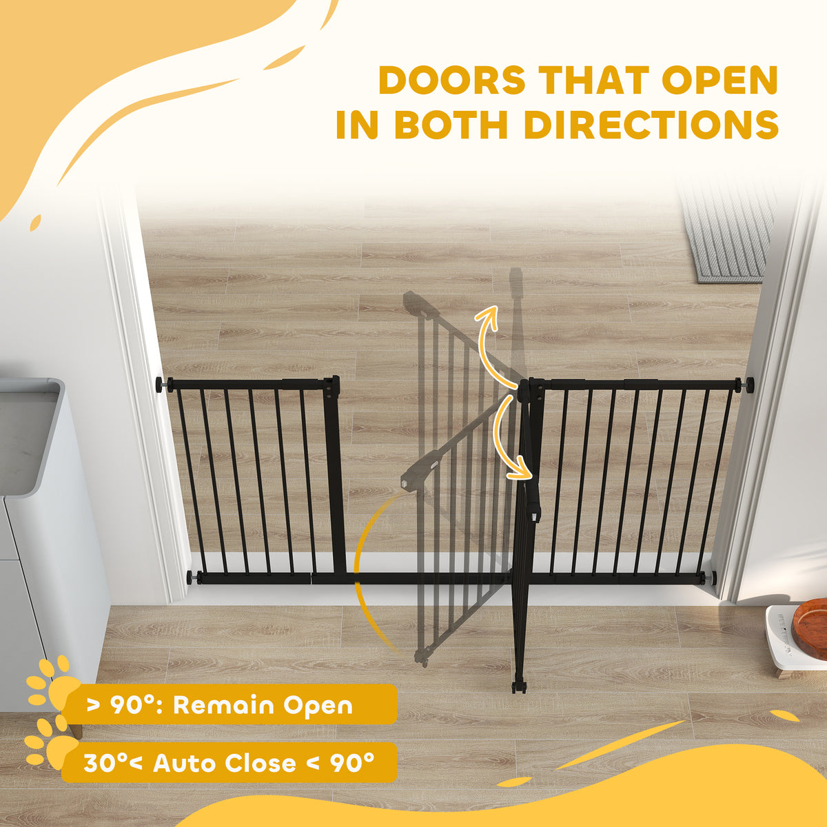 29"-58" Wide Pet Gate with Door - 30" Tall Pressure-Mounted Black-Dogs-DECOROLALA