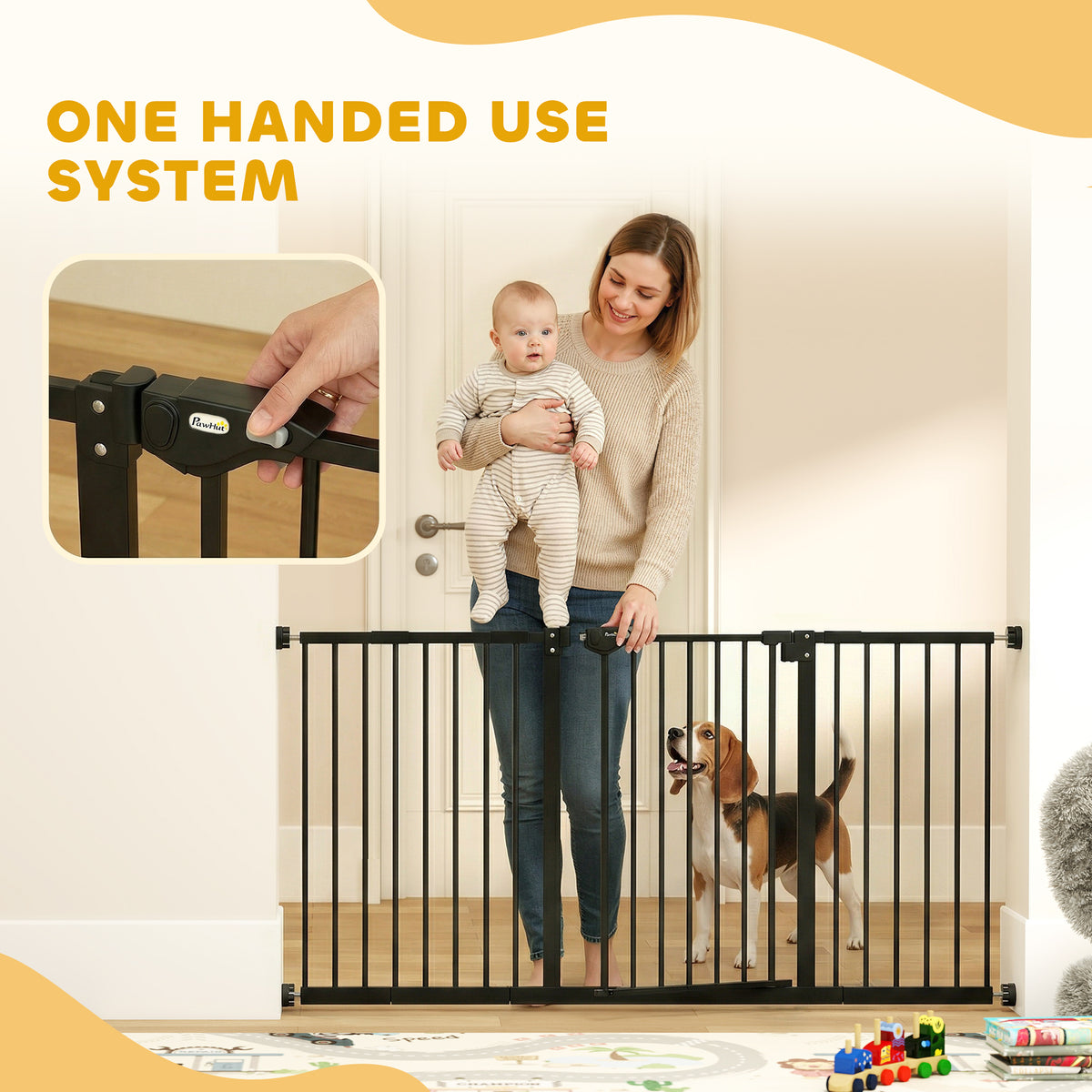 29"-58" Wide Pet Gate with Door - 30" Tall Pressure-Mounted Black-Dogs-DECOROLALA